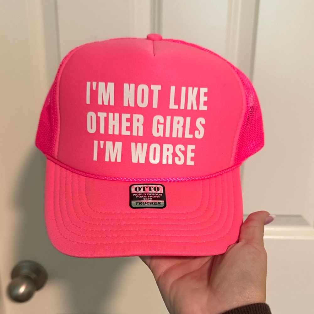 OTTO Neon Pink Trucker Hat with White Slogan